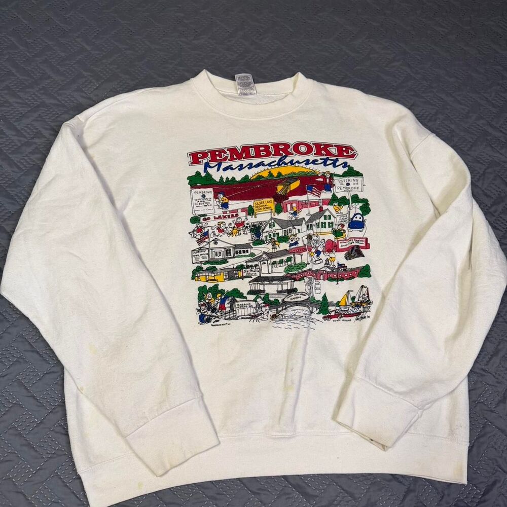 Vintage 90s Pembroke Massachusetts Town white crewneck sweatshirt Size XXL